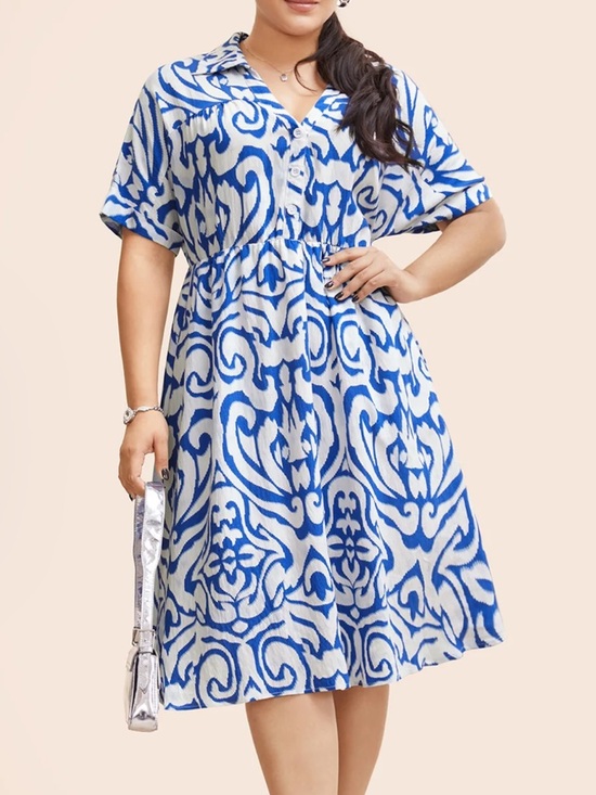 BloomChic Dresses & Skirts - BloomChic Blue and White Printed Midi Dress Button Detail Size 14/16 NWT